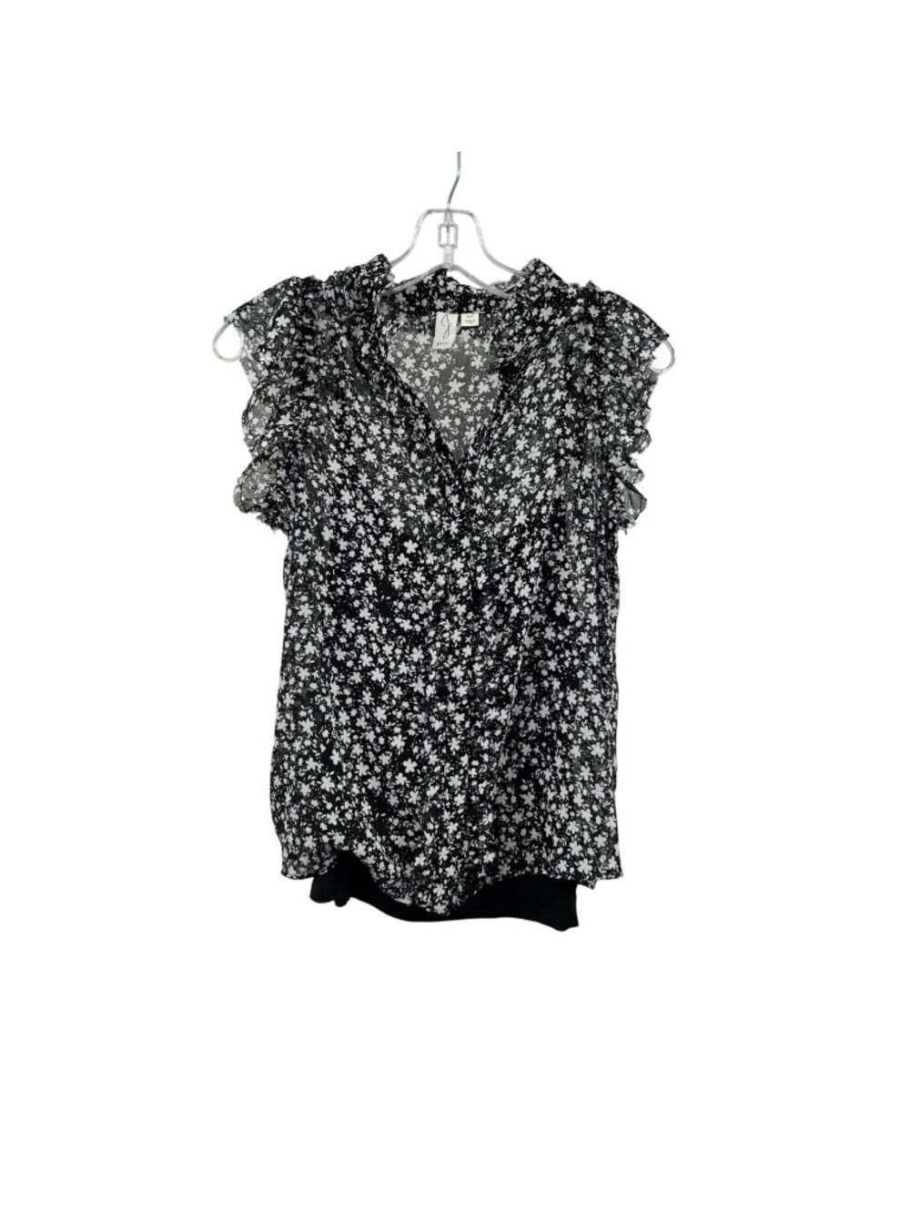 Joie Womens Layered Blouse Cap Sleeve Ruffle Black/White Size Small